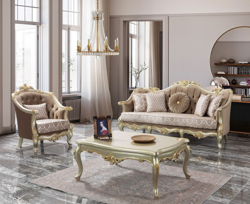 Fabric sofa, upholstered sofa, suite, sofa suite, beige Chesterfield set.