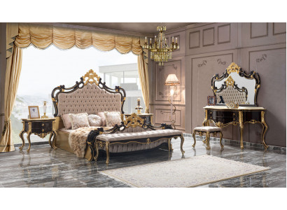 Double bed set Chesterfield luxury bedroom bed 6-piece black beds
