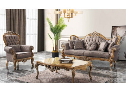 Chesterfield Upholstered Sofa Set Fabric Sofa Gray Set New