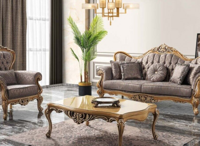 Chesterfield Upholstered Sofa Set Fabric Sofa Gray Set New