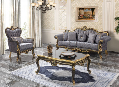 Chesterfield upholstered sofa set blue three-seater armchair set