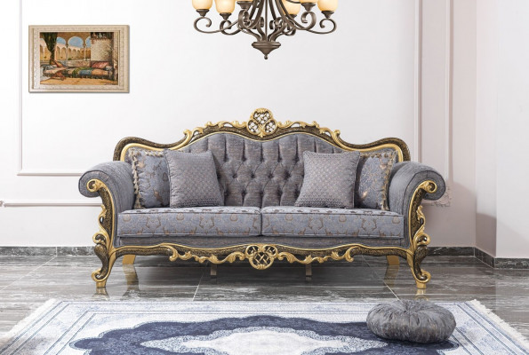 Chesterfield upholstered sofa set blue three-seater armchair set
