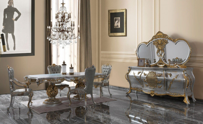 Dining room set dining corner dining table chairs wood set 9-piece gray baroque