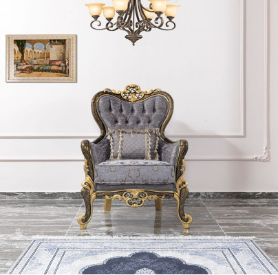 Chesterfield upholstered sofa set blue three-seater armchair set