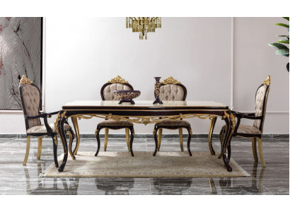 Dining set, dining nook, dining room, dining table, chairs, wood, 9 pieces, brown, baroque
