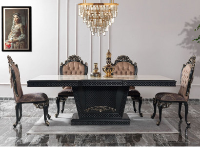Dining corner, dining group, dining room, dining table, chairs, wood set, 9-piece, gray, baroque