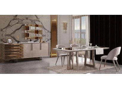 Luxury Dining Area Dining Set Dining Room Dining Table Chairs Beige Wood Set 8-piece