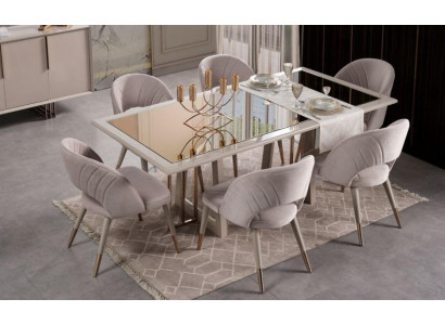 Dining room furniture set dining room ensemble 7-piece dining table chairs beige wood