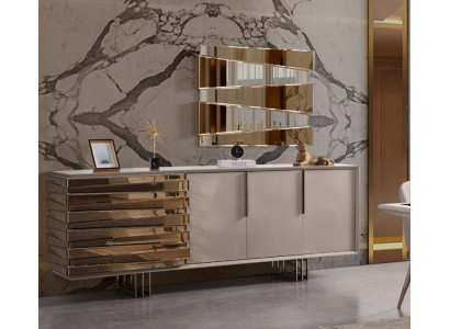 Sideboard Cabinet Chest Wood Cupboard Beige Gold Luxury Living Room