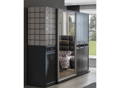 Modern wardrobe closet bedroom cabinets gray wood mirror