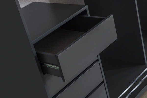 Modern wardrobe closet bedroom cabinets gray wood mirror