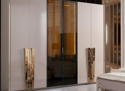 Wardrobe Modern Closet Bedroom Cabinets Beige Wood Gold