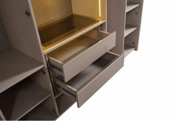 Wardrobe Modern Closet Bedroom Cabinets Beige Wood Gold