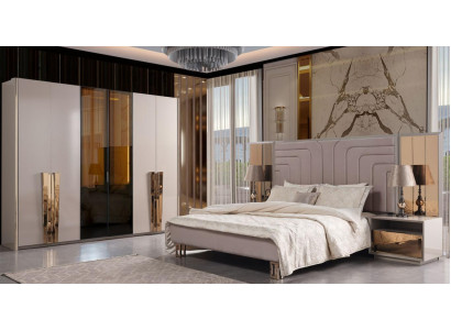 Set of 3: Beige Wood Modern Luxury Bedroom Set with Double Bed