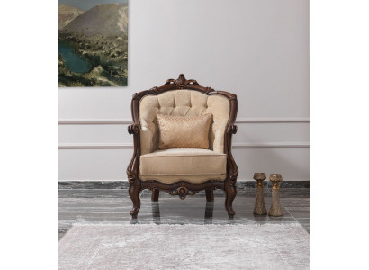 Armchair wing chair seat fabric beige polyester wood living room baroque
