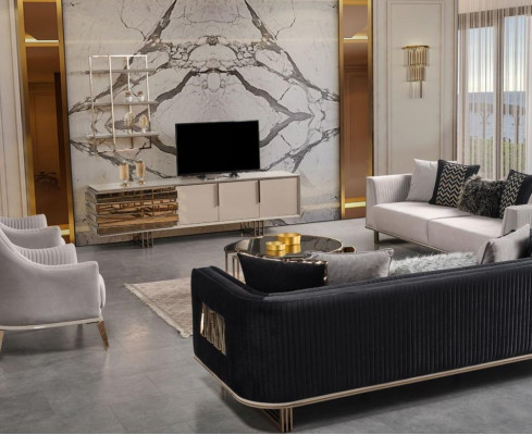Sofa set Couch set Three-seater Armchair Grey Fabric sofa set 3-piece