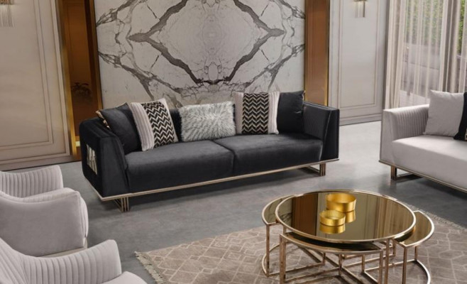Sofa set Couch set Three-seater Armchair Grey Fabric sofa set 3-piece