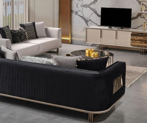 Modern Set Three-Seater Fabric Sofa Gray Blue Set 2-piece Sofa Design