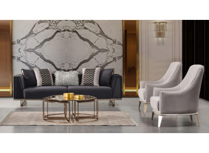Group Couch Sofas Three-Seater Armchair Modern Blue Set 3-Piece Suite
