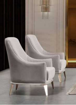 Armchair Group Wing Chair Modern Fabric Seat Polyester 2-Piece Set Gray