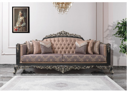 Three-seater sofa 3-seater upholstered sofa fabric sofa beige baroque couches