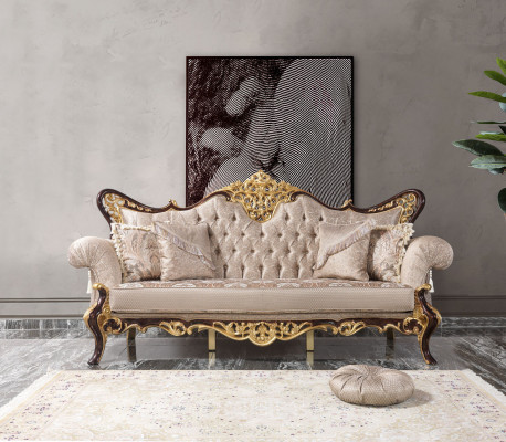 Three-seater sofa 3 seater upholstered sofa fabric sofa beige baroque polyester