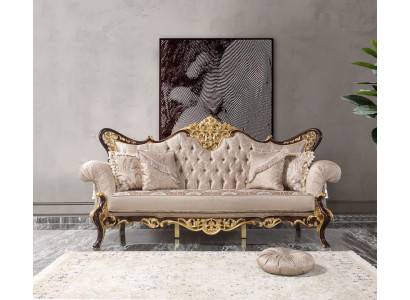 Three-seater sofa 3 seater upholstered sofa fabric sofa beige baroque polyester