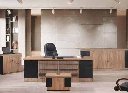 Office furniture study desk office table set 4-piece wood brown