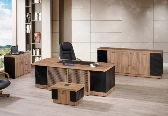 Office furniture study desk office table set 4-piece wood brown