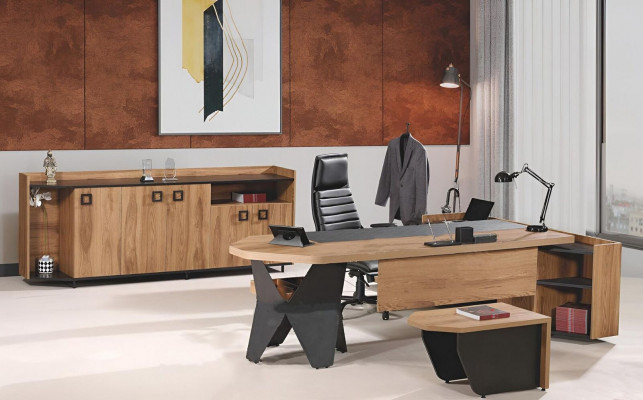 Office desk office table set 4-piece wood brown sideboard large