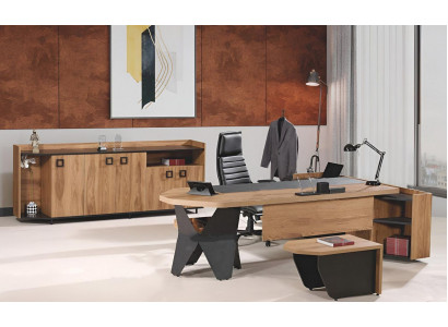 Office desk office table set 4-piece wood brown sideboard large