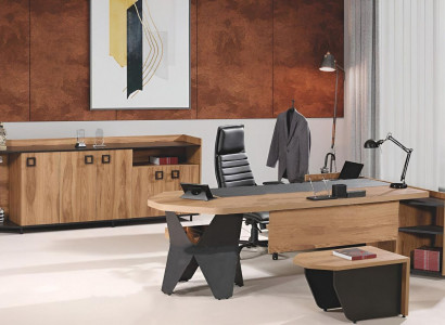 Office desk office table set 4-piece wood brown sideboard large