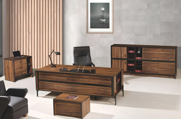 Office furniture complete office desk office desk set 4-piece wood brown