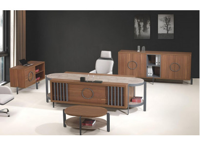 Office desk group office desk set 4-piece wood brown large dresser