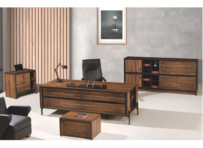 Complete office furniture set desk office table 4-piece wood brown