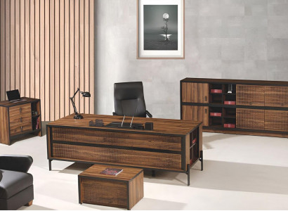 Complete office furniture set desk office table 4-piece wood brown