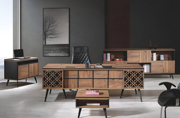 Office desk study room furniture complete office desk 4-piece wood brown