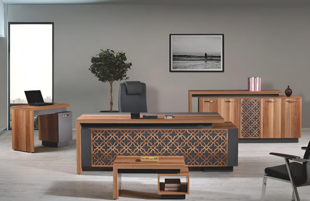 Complete office desk office furniture desk set 4-piece wood brown office