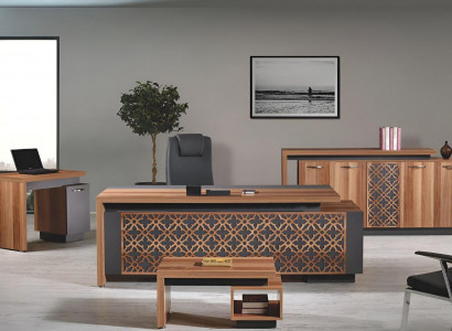 Complete office desk office furniture desk set 4-piece wood brown office