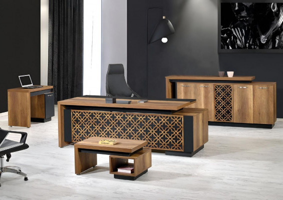 Classic complete office furniture set, 4-piece, wooden, brown.