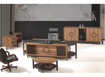 Luxury Complete Office Desk Office Table Set 4-piece Wood Brown Table