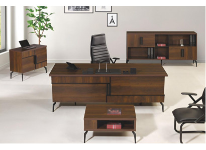 Office furniture study desk office table set 4-piece wood brown