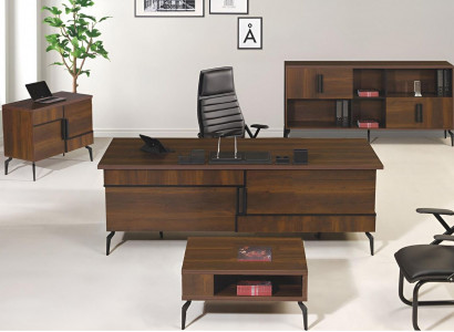 Office furniture study desk office table set 4-piece wood brown