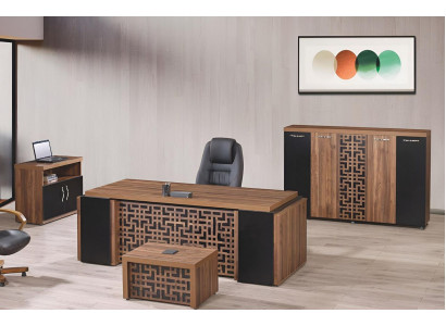 Office furniture study desk office table set 4-piece wood brown