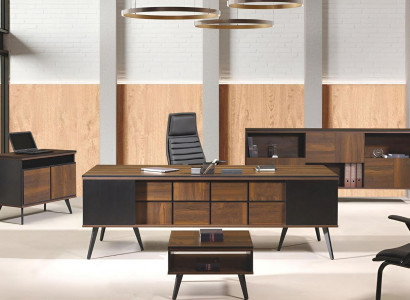 Complete office furniture set desk office table 4-piece wood brown