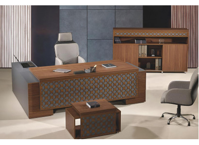 Complete office furniture corner office desk office desk set 3-piece wood brown