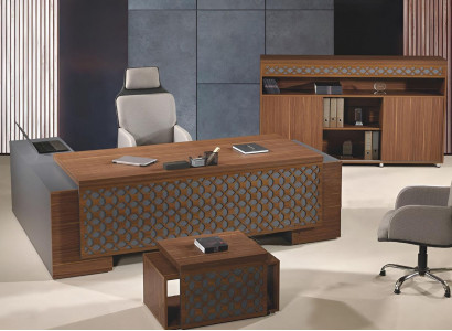 Complete office furniture corner office desk office desk set 3-piece wood brown