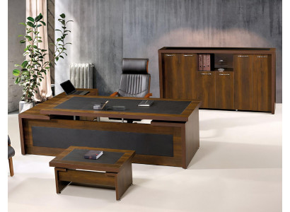 Corner office desk complete office desk set 3-piece wood brown office furniture