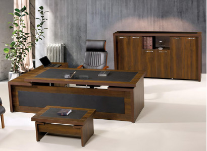 Corner office desk complete office desk set 3-piece wood brown office furniture