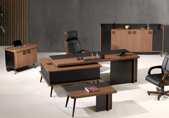 Complete office office furniture desk office office table set 4-piece wood brown